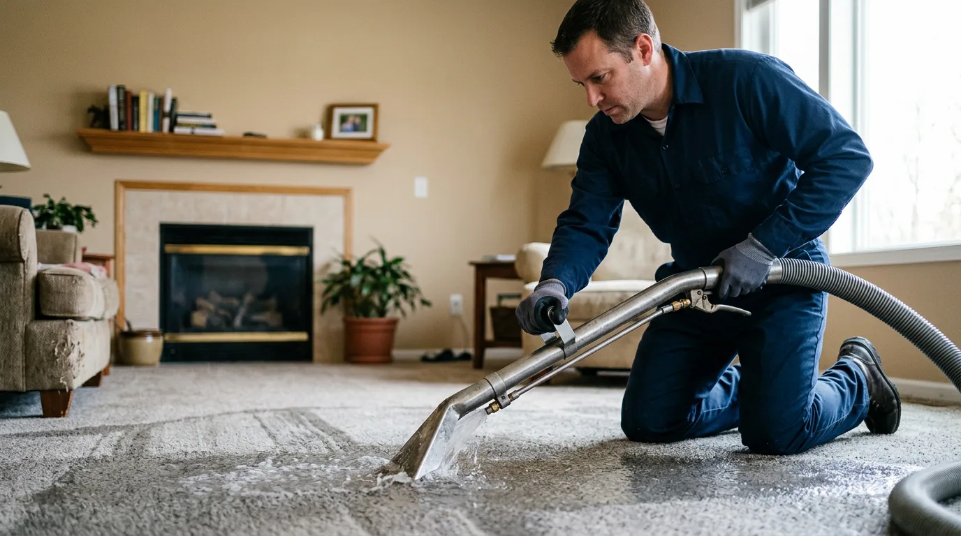 Water damage restoration technician working near Saxon, WV